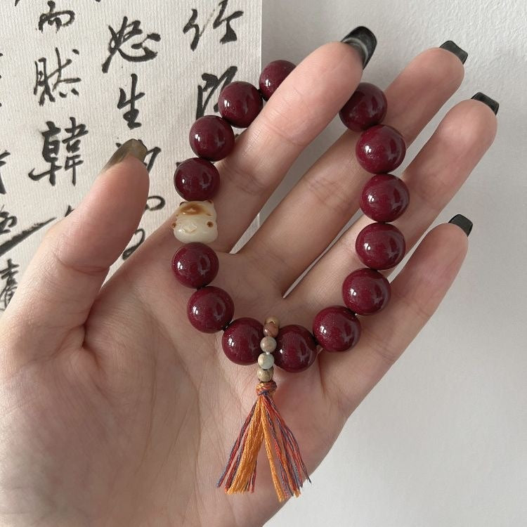 Eastern Harmony & Fortune Bracelet – Handcrafted Beaded Mala with 3D Floating Display Frame