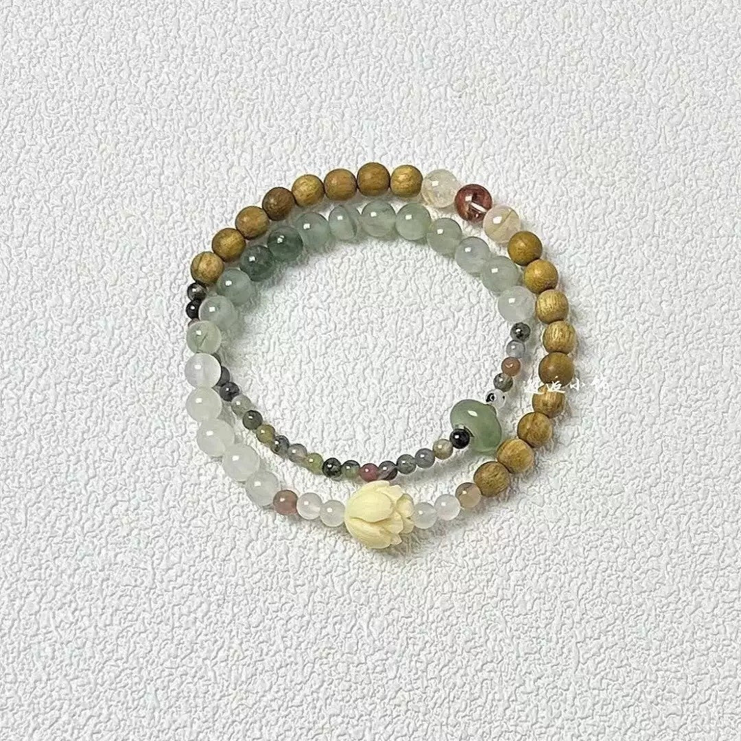 Eastern Harmony & Fortune Bracelet – Handcrafted Beaded Mala with 3D Floating Display Frame