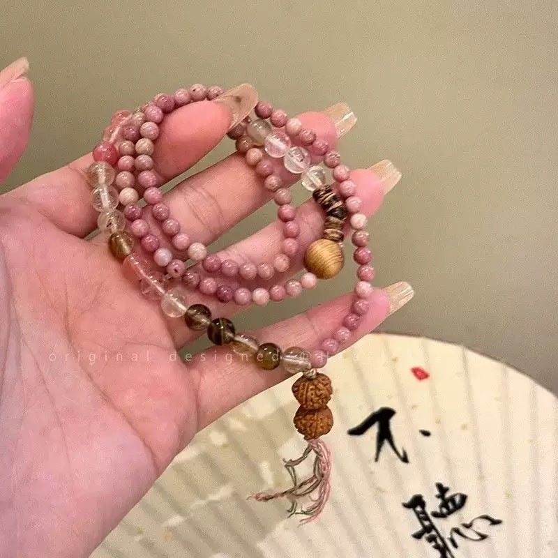 Eastern Harmony & Fortune Bracelet – Handcrafted Beaded Mala with 3D Floating Display Frame