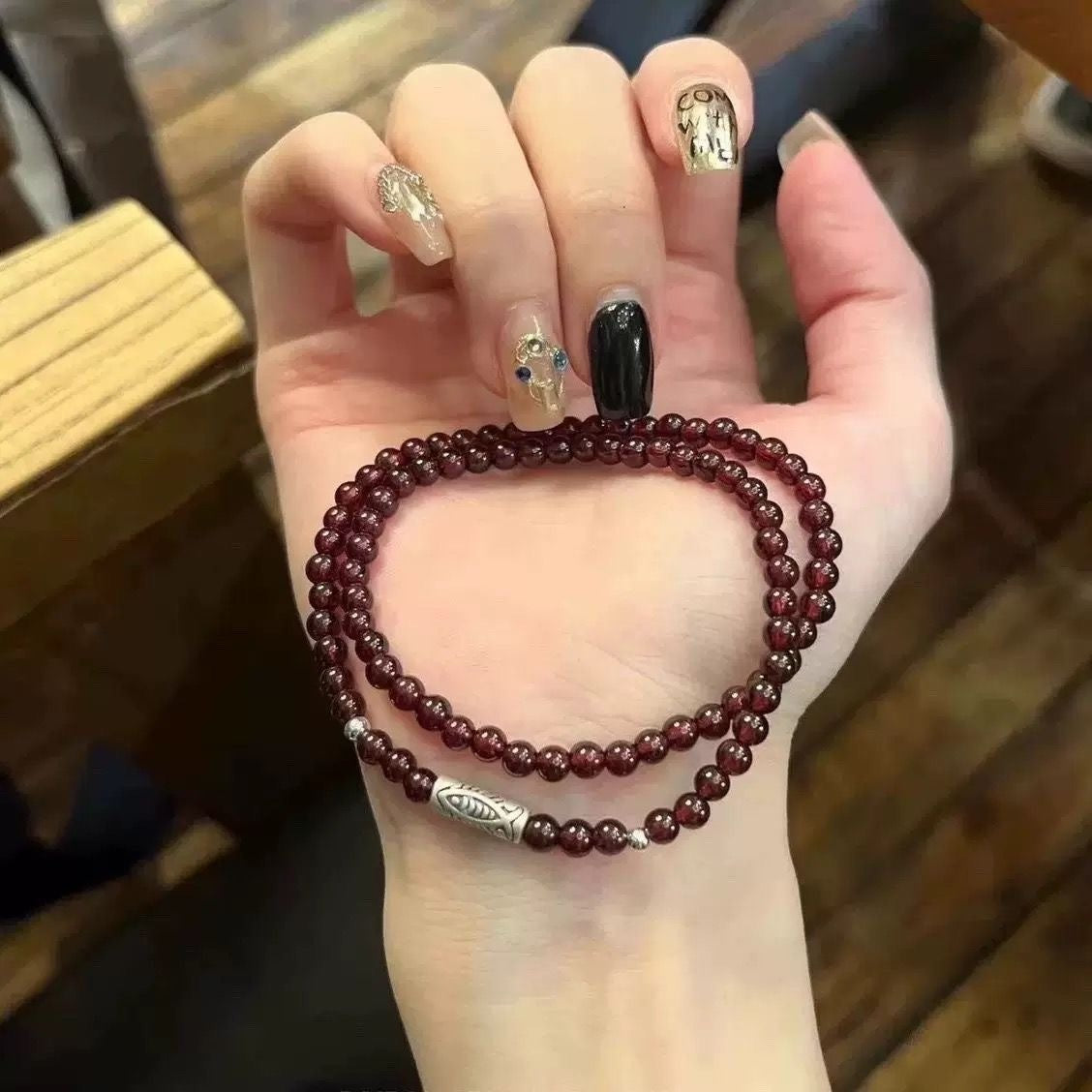 Eastern Harmony & Fortune Bracelet – Handcrafted Beaded Mala with 3D Floating Display Frame