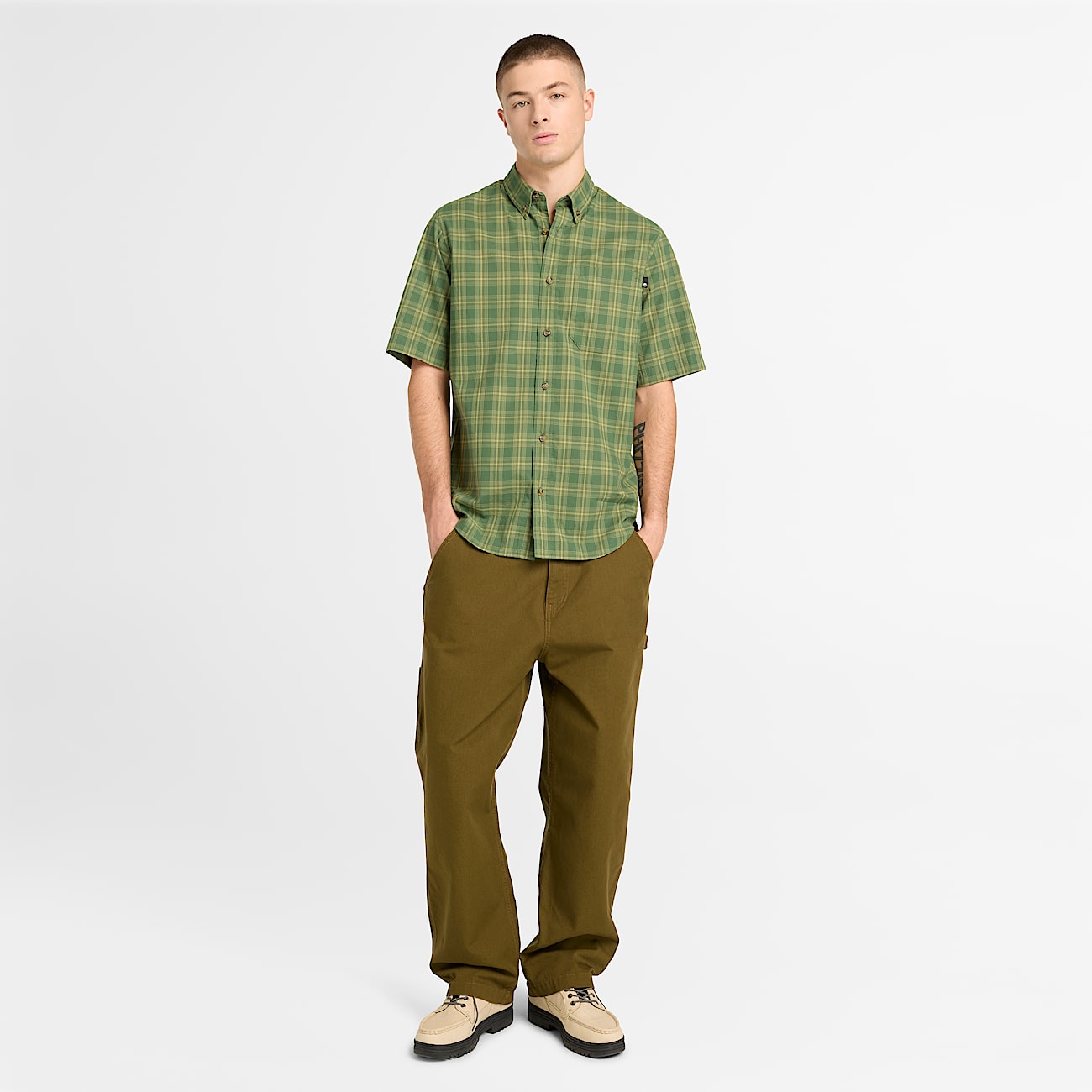 Men's Checkered Poplin Short-Sleeve Shirt