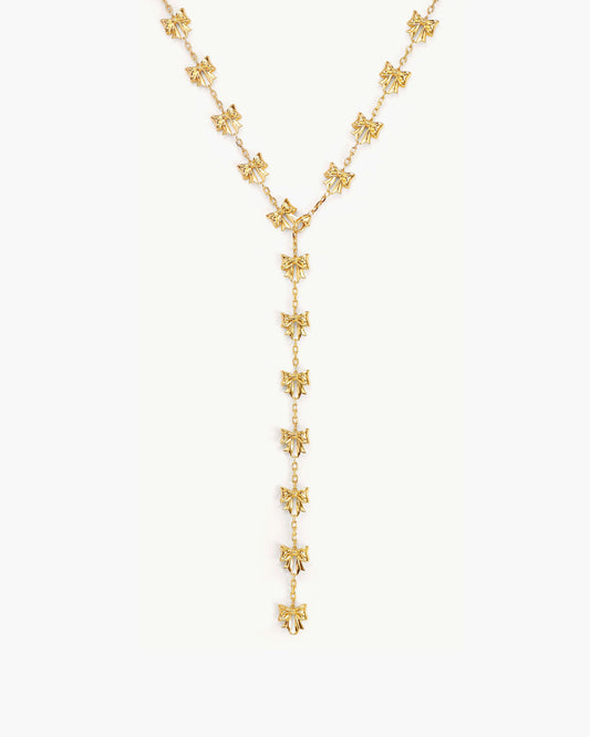 Bow Lariat Long Necklace in Gold
