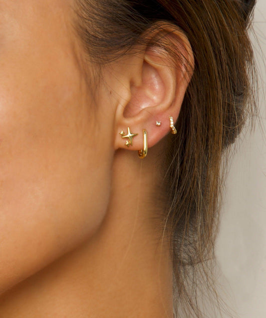Sparkle Stud And Link Hoop Earrings Stack Set